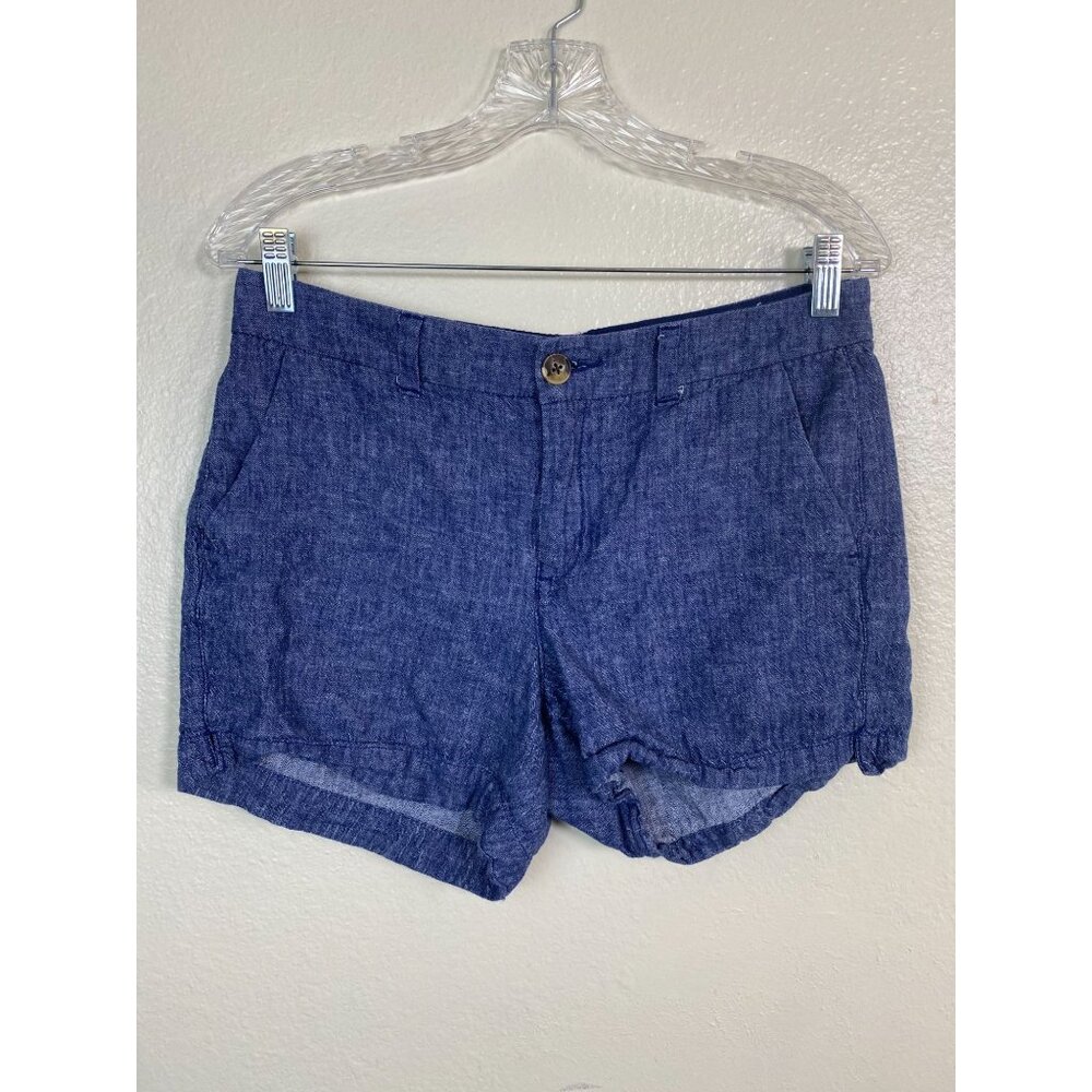 Old Navy Everyday Mid Rise Linen Blend Chambray Shorts Size 6 Vacation Casual 4"